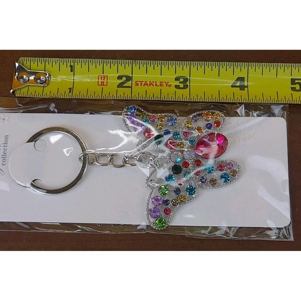 NIP Crystal Collection‎ Multicolor Crystal Butterfly Silver Tone Keychain